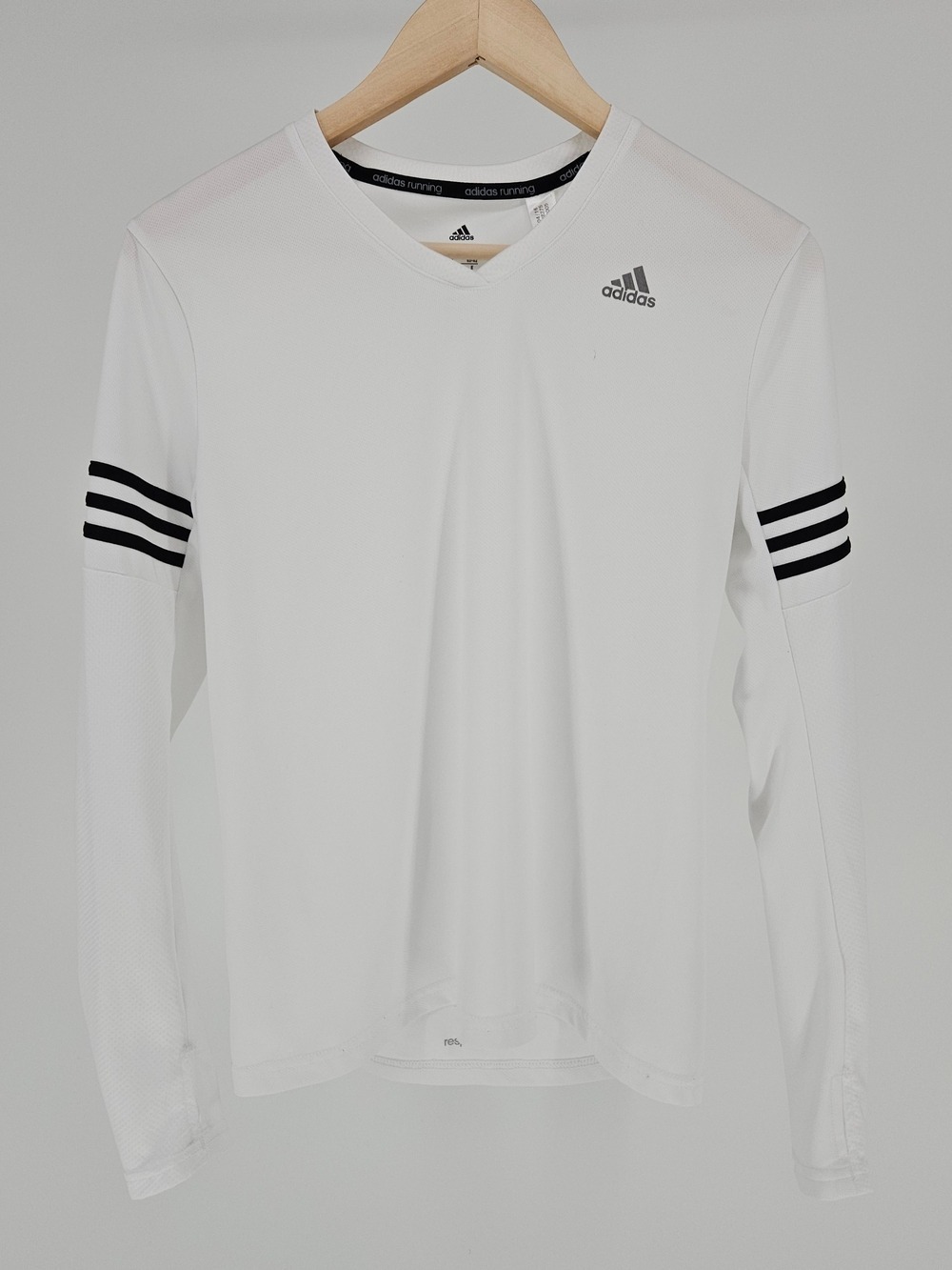 Adidas Climalite Running Long Sleeve Shirt White Black Striped Women's Meduim